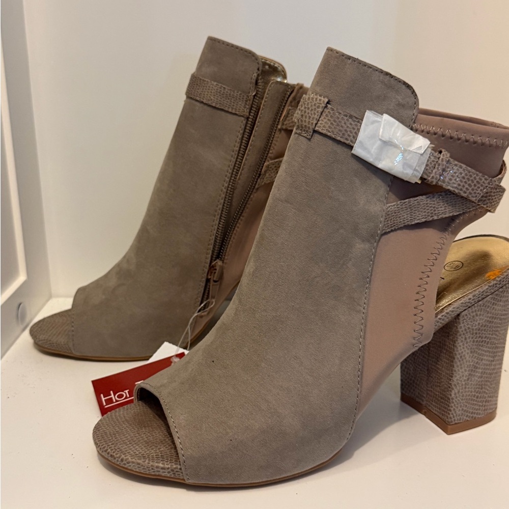 Hot Tomato Stone Peep-Toe Heeled Boots